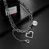 1Pc Layered Pixel Heart Pendant Necklace Silver Tone Thick Chain Y2K Style Hollow Heart Tag Fashion Neck Ornament