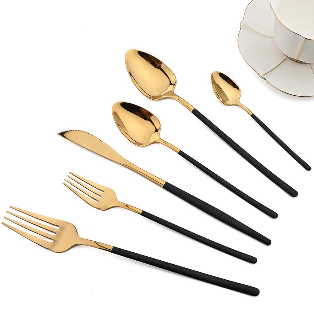 16Pcs Gold Dinnerware Set Stainless Steel Cutlery Knife Fork Tea Spoon Dinner Flatware Set Kitchen Silverware Mirror Tableware