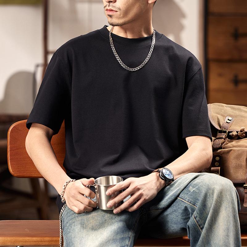 

Мужская футболка с коротким рукавом из плотного хлопка плотностью 320 г, однотонная, непрозрачная, свободного кроя, для лета. L