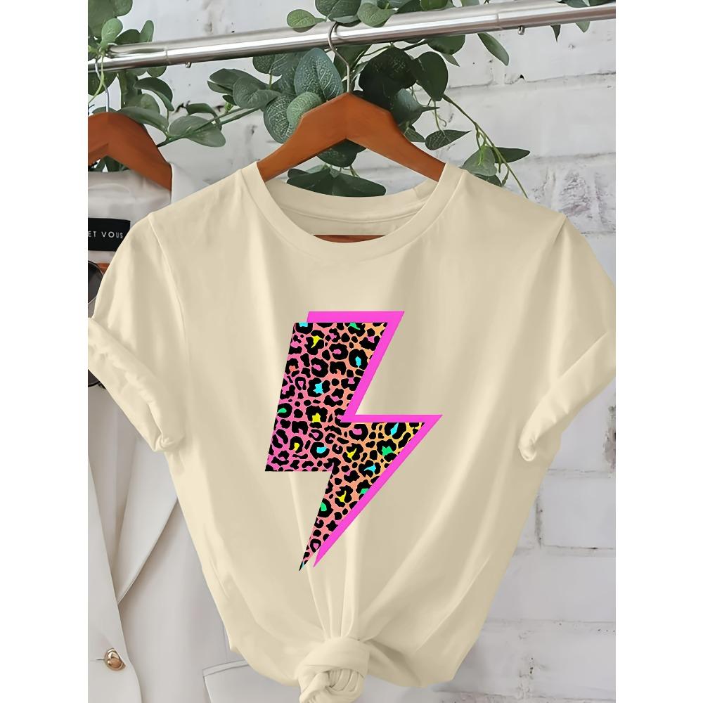 Camisetas de Verano para Mujer con Estampado de Leopardo Neón Rayo 16 Colores Moda Callejera Manga Corta Tops Casuales para Exteriores Camisetas para Hombre y Mujer Top