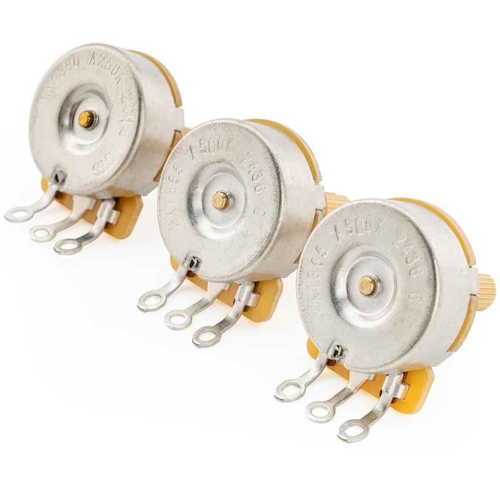 CTS 450G Potentiometers for ST HSS Electric Short and Standard Split A250K+A500Kx2 Guitars, Brass, 1/4" 3/8" Shaft, 10% A-Curve