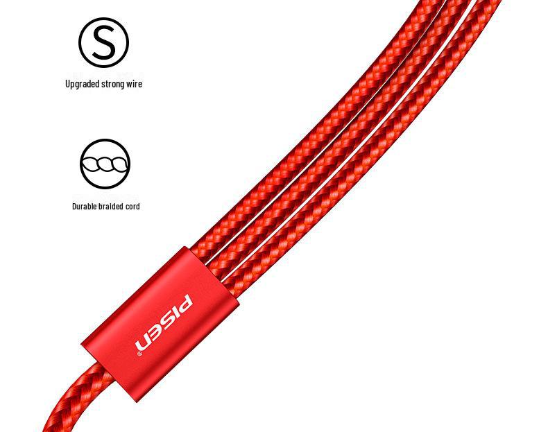 PISEN Aluminum Alloy 3-in-1 Braided Data Cable for Apple, Android, Type-C Devices