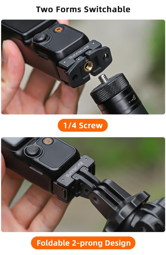 Sunnylife Foldable Quick Release Adapter Mount For DJI Pocket 3 Extension Bracket with 1/4" Screw Hole Selfie Stick Tripod Adapt