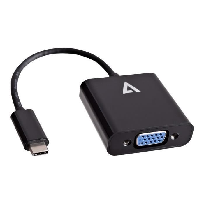 Adaptateur Vidéo - V7 - Type C Mâle USB vers HD-15 Femelle VGA - Noir - Transmetteur de signal vidéo