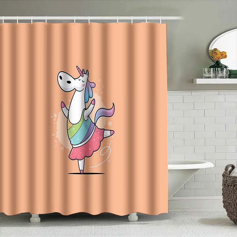 Cute Unicorn Shower Curtain Rainbow Horse Kids Bathroom Decor Set Waterproof Fabric Backdrop