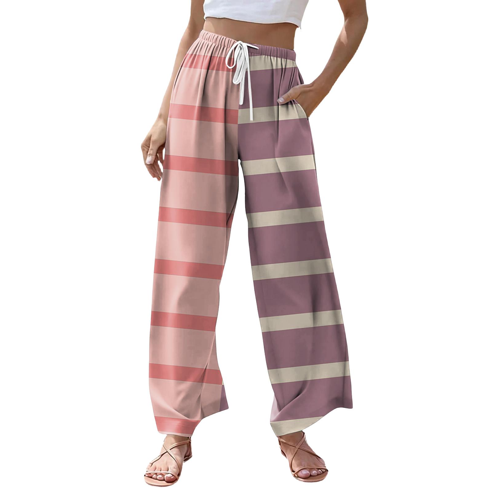 

Женские повседневные пляжные брюки в полоску и клетку с широкими штанинами, на кулиске, с карманами L