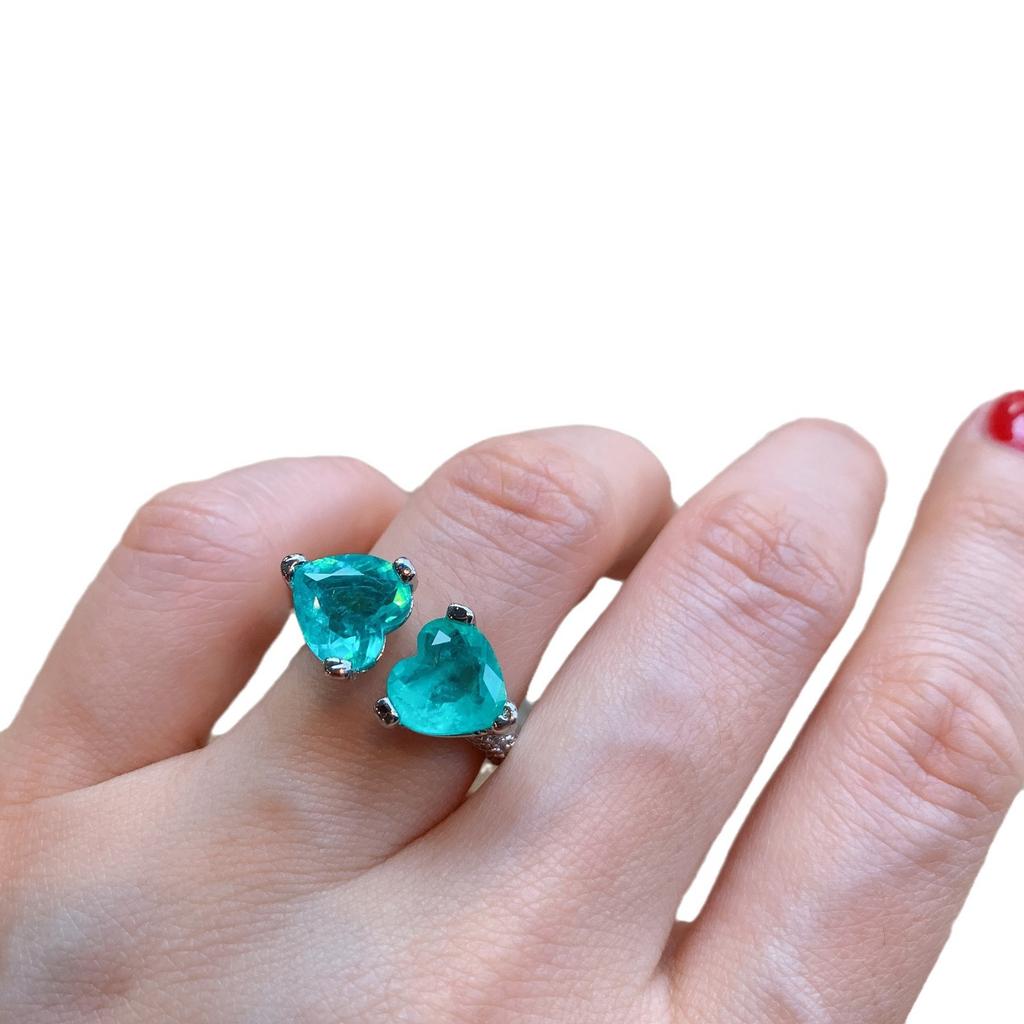 Stylish Love Shaped Women's Ring Luxury Paraiba Open Adjustable Ring Party Jewelry Anniversary Gift Engagement Ring