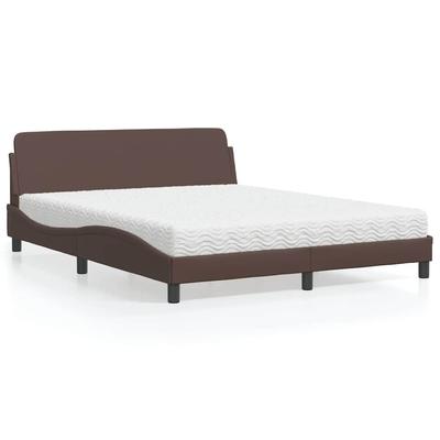 Vidaxl Bed With Mattress, Brown, 160X200 Cm, Faux Leather