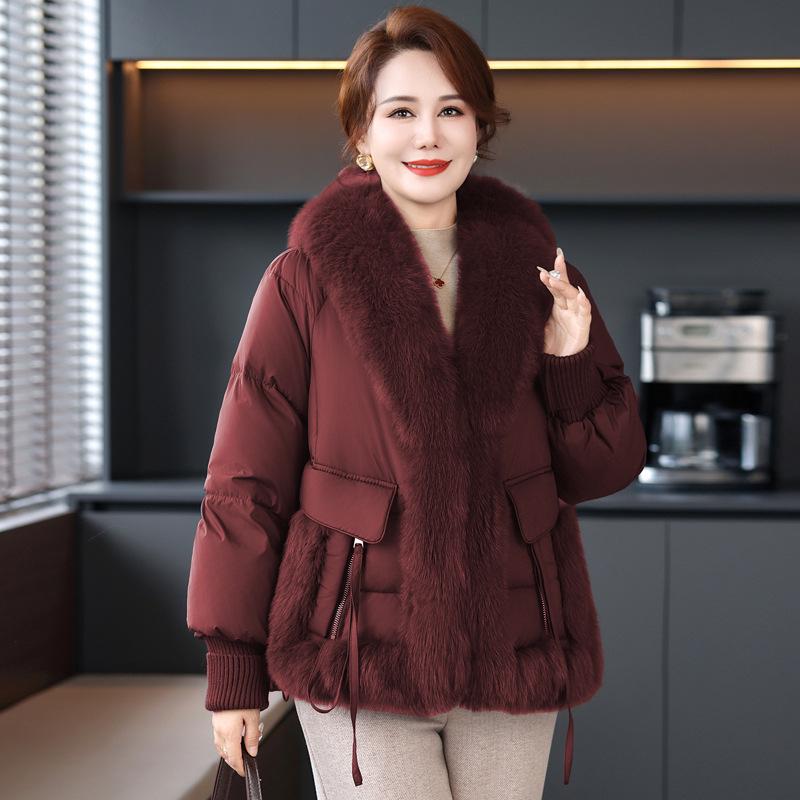 Women's Winter Slimming Cotton Jacket with Fur Collar - New 2025 Style for Middle-Aged and Elderly