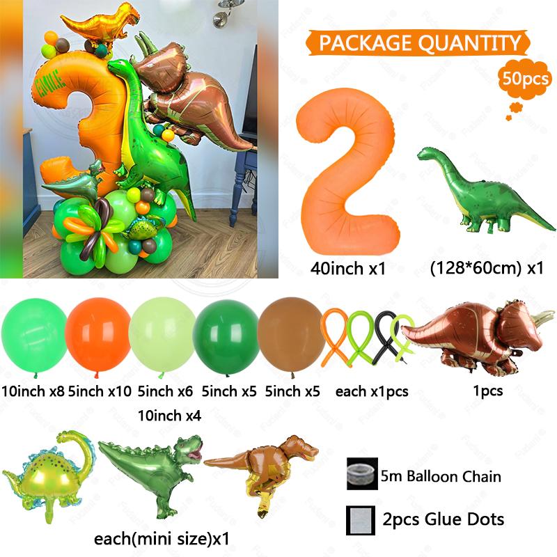 Green Jungle Animal Dinosaur Digital Set for Boys' Birthday Party Decoration Orange Number Colum Tyrannosaurus Rex Balloon Gift