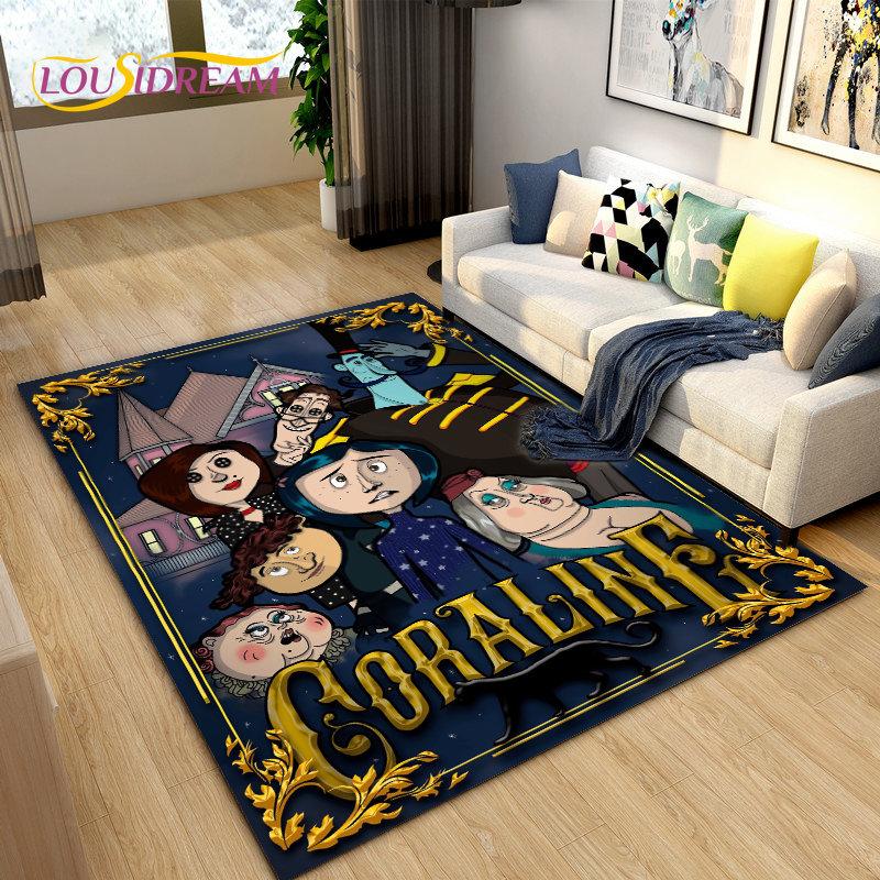 Tappeto 3D Cartoon Coraline, Tappeto per Soggiorno Camera da Letto Bambini Divano Yoga, Tappetino Antiscivolo per Gioco e Gattonamento Bambini
