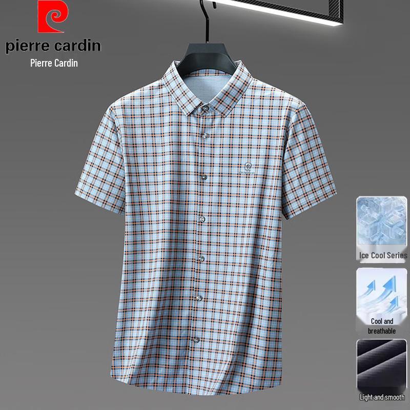 Pierre Cardin Men's Ice Silk Plaid Polo Shirt