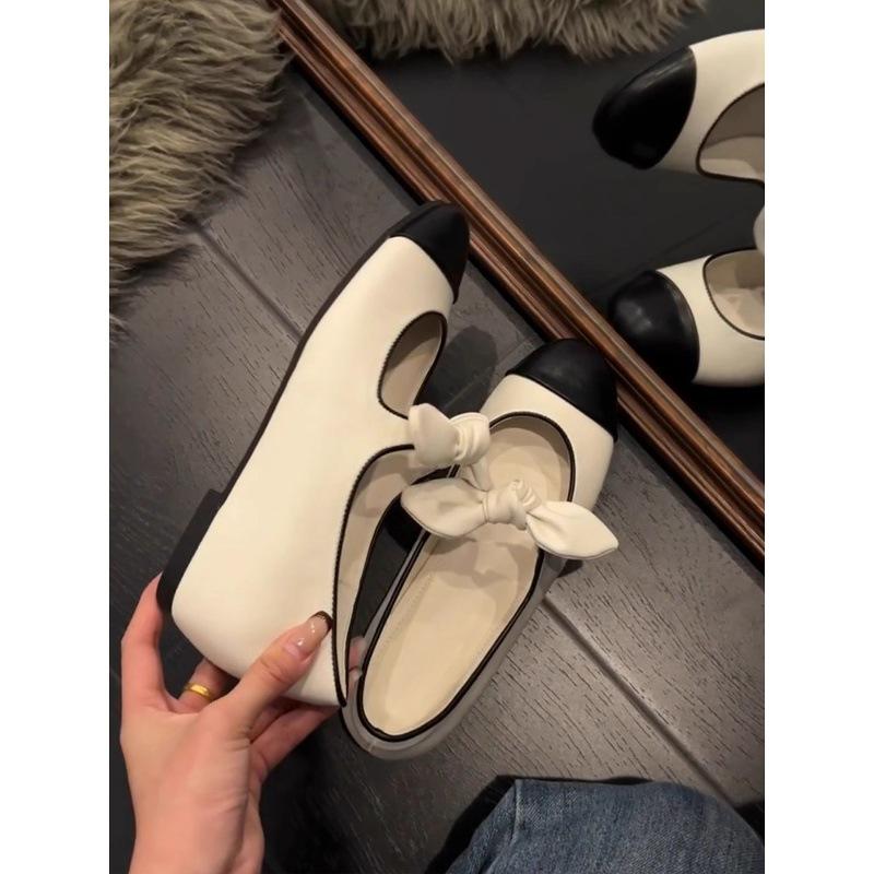 Leather~ Inner Height Increase 5cm Small Fragrant Mary Jane Shoes Women's Ballet Flat Shoes French High-end Single Shoes Women