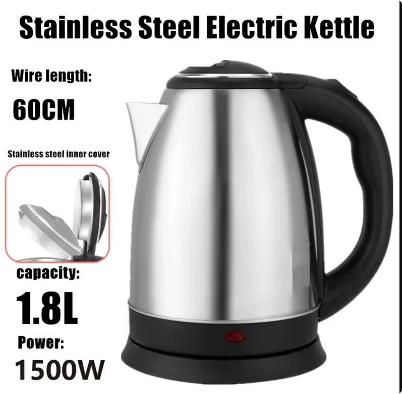 

Електричний чайник 1,8 л 220 В з нержавіючої сталі, сріблястий, чорна основа, роздільна конструкція, стійкий до іржі, довговічний, для дому, під час подорожей EU білий