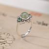 Ethnic Style Thai Silver Flower Green Stone Adjustable Finger Rings For Women Fashion New Jewelry Gift Party anillos