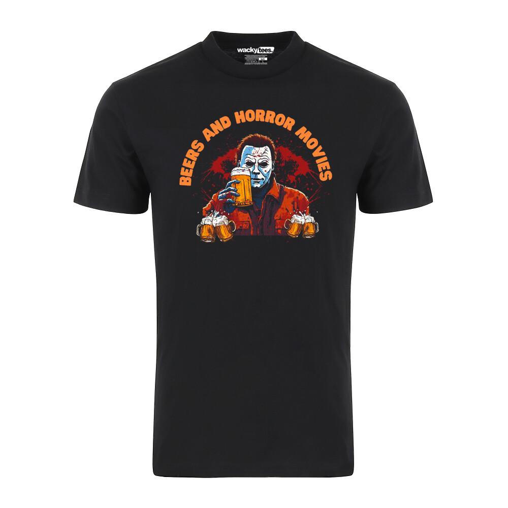 

Halloween Beers and Horror Movies Michael Myers Distressed Graphic Tee Shirt Unisex T-Shirt M