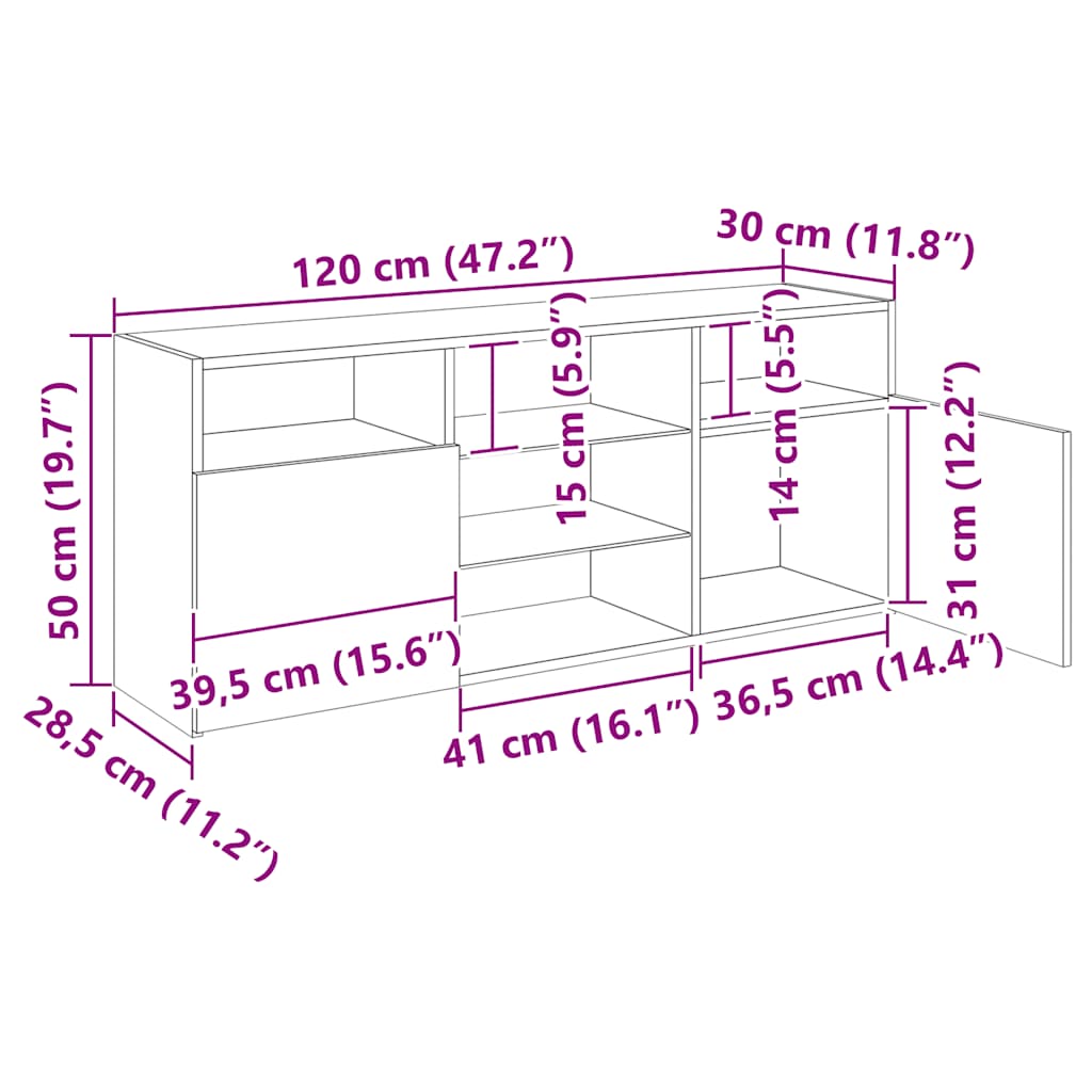 TV Cabinet with RGB LED Lights Artisan Oak Finish 120 x 30 x 50 cm