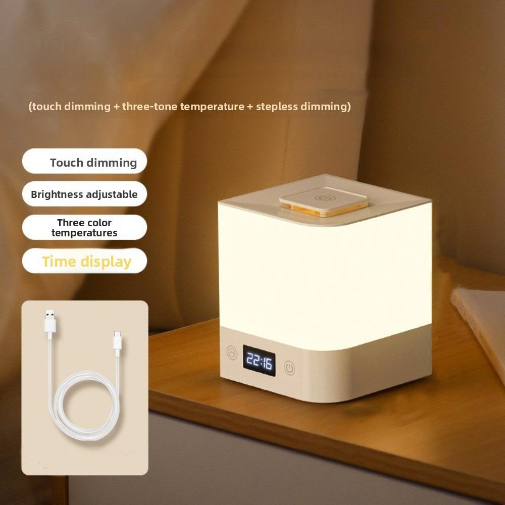 Time Display Night Light Dimmable Light Touch Sensor Bedside Light Rechargeable Energy Saving Nursery Light Bedroom Decor