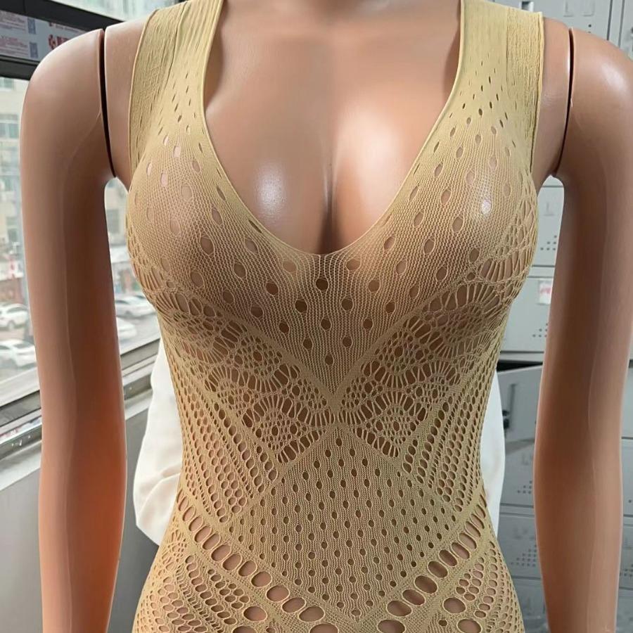 Sex underwear European and American large size vest halter sexy hollow skirt pure desire mesh pajamas set