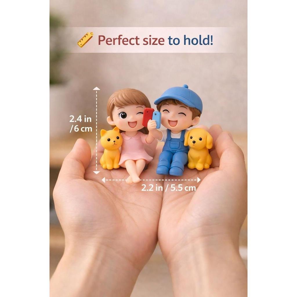 1 Set Couple Miniature Figurine Set Cute Boy Girl Showpiece for Home Decor Bookshelf Decoration