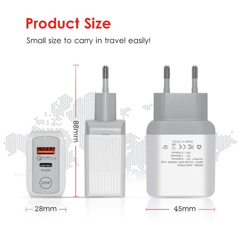 PD 25W 5V/5A 9V/2.8A 12V/2.1A תקע EU/US אור LED 2 יציאות USB מתאם מטען קיר טעינה מהירה QC 3.0 טלפון נייד