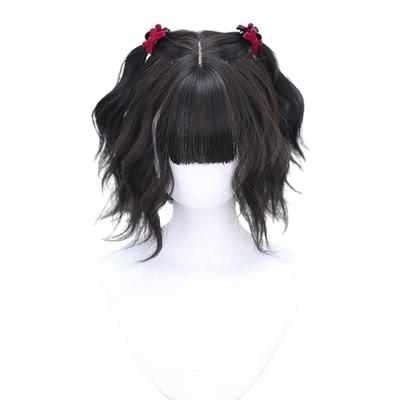 Peruka GAL w stylu Harajuku, krótki bob, kręcona, trwale ondulowana, falowana, wywinięta na zewnątrz, ciemnobrązowa, efekt wyszczuplający, peruka Lolita