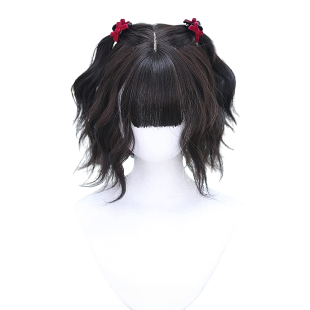 

Harajuku-style GAL wig, short bob, curly, permed, wavy, flipped outward, dark brown, slimming effect, Lolita wig