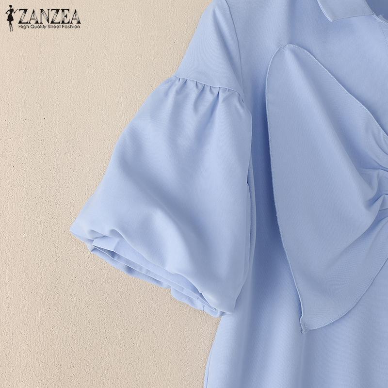 ZANZEA Women Turn Down Collar Summer Casual Short Sleeve Blouse