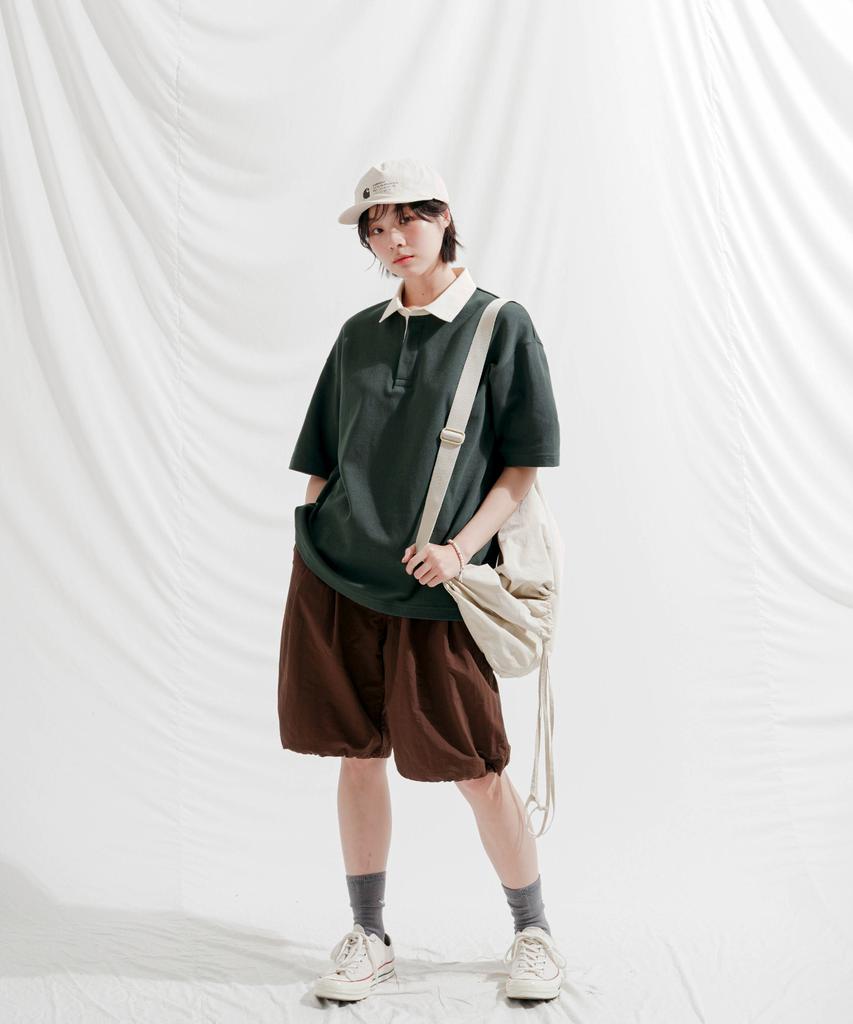 JEMUT Work Oversized Collared Short Sleeve T-Shirt Ash Khaki Sost2568