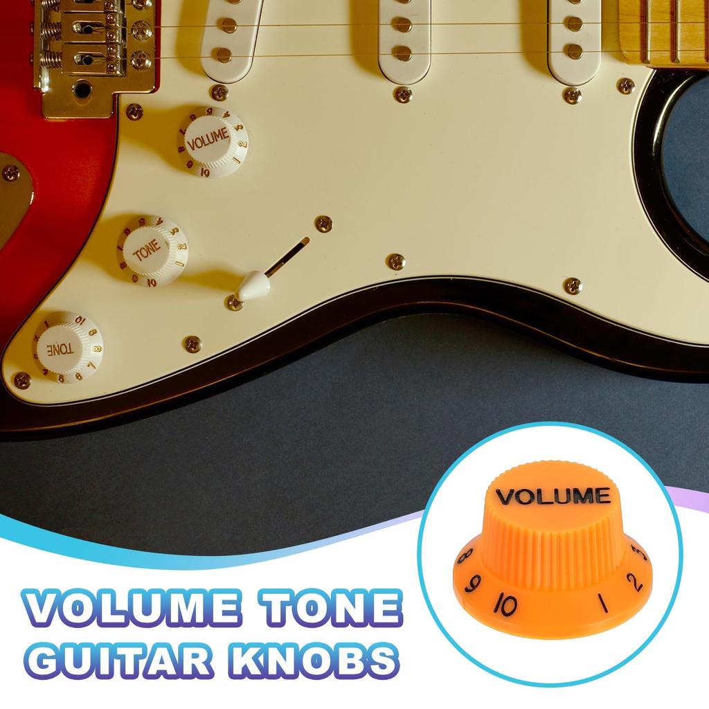 Uxcell Conjunto de Botões de Chapéu Alto Métricos 1 Volume 2 Controles de Tom Conjunto de Botões para Guitarra Elétrica Baixo Eixos Divididos Laranja Preto Peça 3