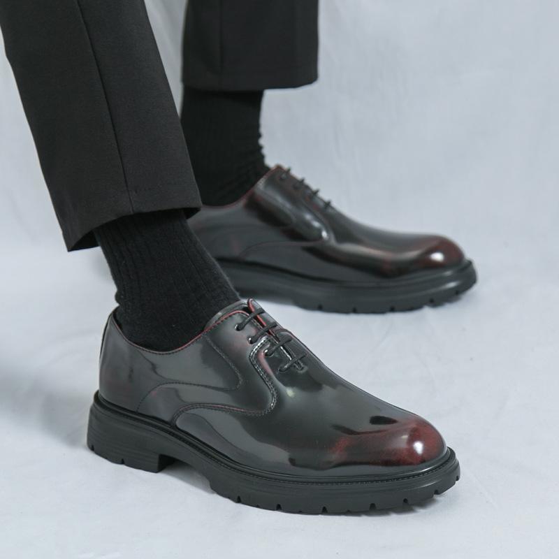 Men's Shoes Large Size New Business Dress Shoes Fashion British Style Men's Glossy Leather Shoes Trend Platform Wedding Shoes