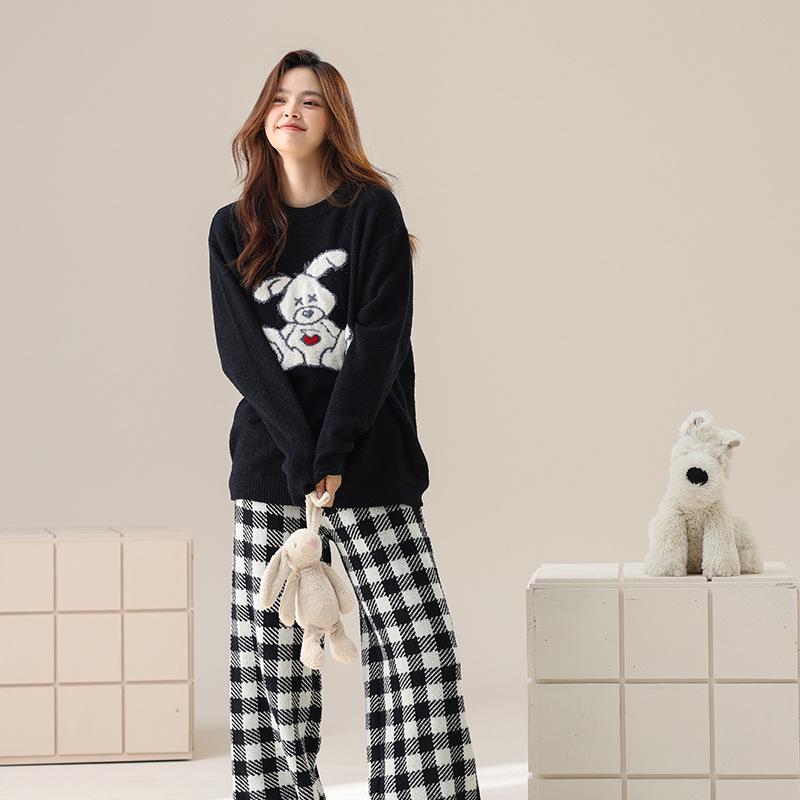 

Мягкая полубархатная осенне-зимняя парная пижама - теплый женский комплект и мужская домашняя одежда M