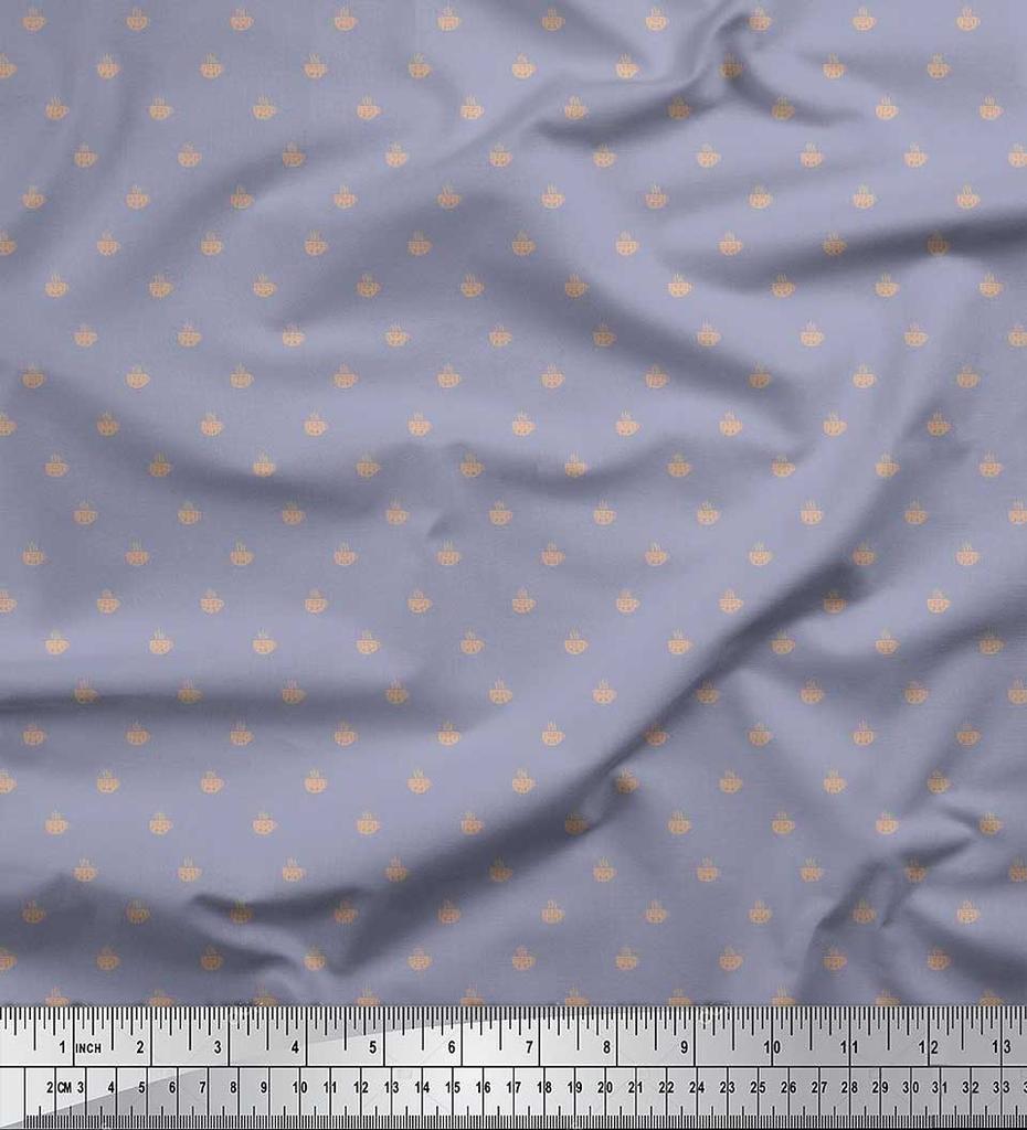 Soimoi Japan Crepe Satin Fabric Tea Cup Shirting Print Fabric by Metre 42 Inch