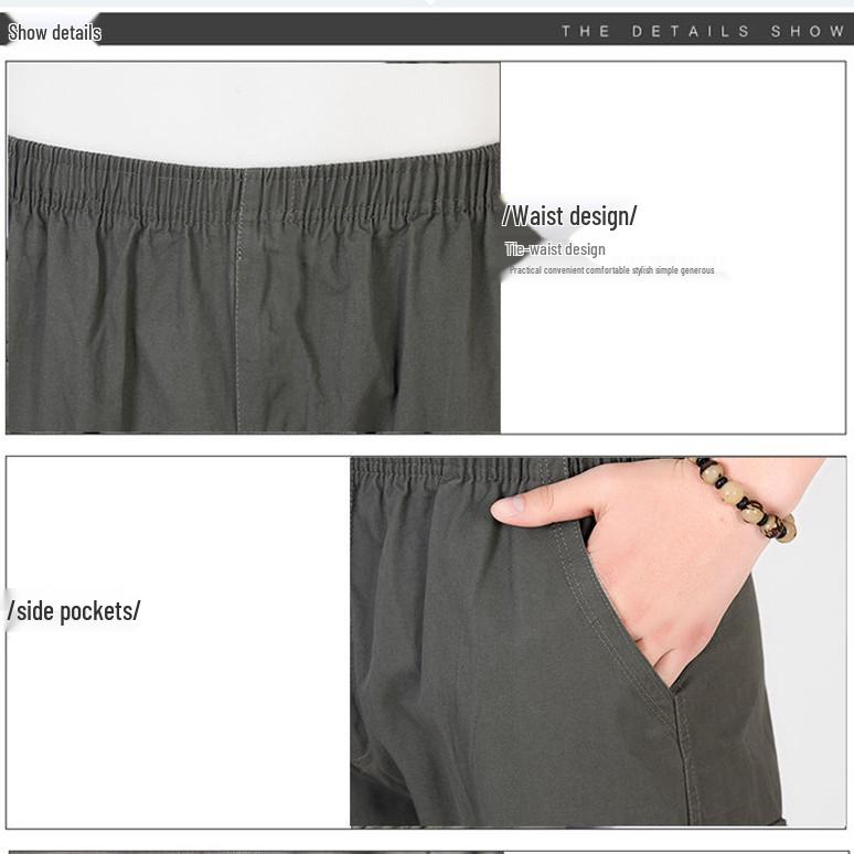 Męskie letnie casualowe szorty wielokieszeniowe - siedmiopunktowe spodnie plażowe i robocze dla mężczyzn w średnim i starszym wieku
