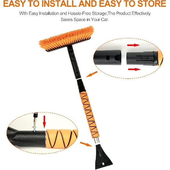26" Snow Brush & Ice Scraper for Car Windshield and Window | 2-in-1 Winter Tool with Premium Bristles for Cars/SUVs/Trucks — Rotating Head, Heavy -