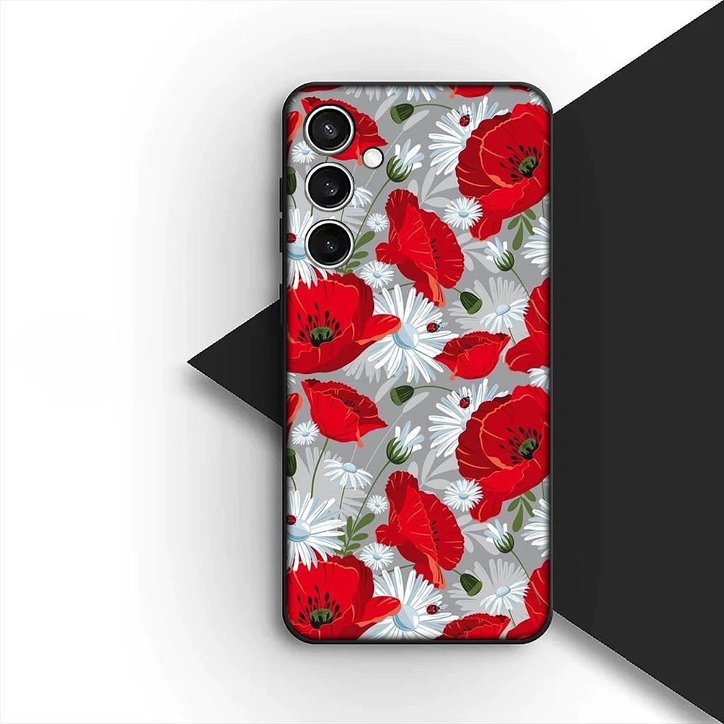 Cover for Xiaomi Redmi Note 12 11 10 A3 Pro 10A 10C 12C Note12 5G 4G Casing Silicone Phone Case Poppy Flower Bloom Rose