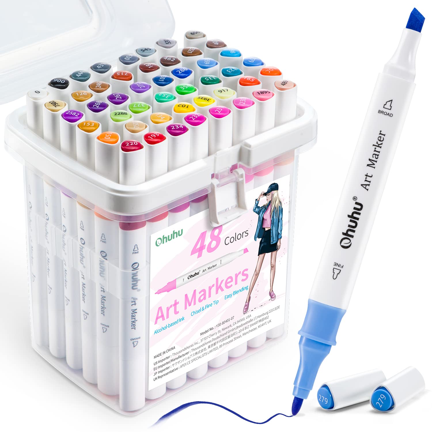 

Ohuhu Illustration 47 48 Triangular Art Supplies Set with Blender Set A Markers, Colors, Markers, Professional/Beginner Grade, Thick/Fine,
