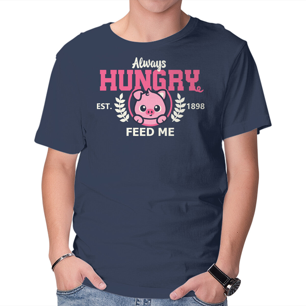 Unisex Crew Neck T-Shirt Always Hungry Feed Me Graphic Short Sleeve Casual Tee XS
