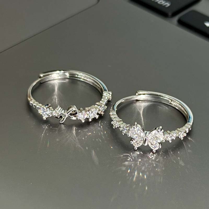 Fashion Bowknot Zircon Rings For Women Girls Luxury Geometric Metal Open Rings Y2K 2000S Good Friend Jewelry Gifts Accessories
