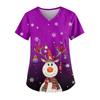 Ladies' Fashionable V-neck Pocket Short Sleeved Christmas Tree Printed Caregiver Uniform
