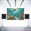2D Ocean Animals Backdrop Underwater World Dolphin Turtle Fish Kids Birthday Party Banner