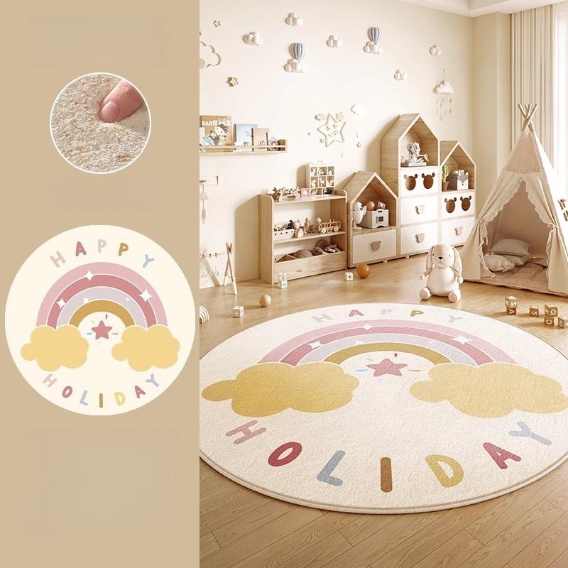 Cartoon Style Bedroom Decor Round Carpet Animal Pattern Carpets for Living Room Thick Plush Children‘s Floor Mat Fluffy Soft Rug
