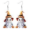 Smooth Polished Ear Pins 1 Pair Halloween Cute Ghost Earrings, Acrylic Dangle Earrings with Witch Durable Festive Hat Pumpkin Bat, Anti-Rust