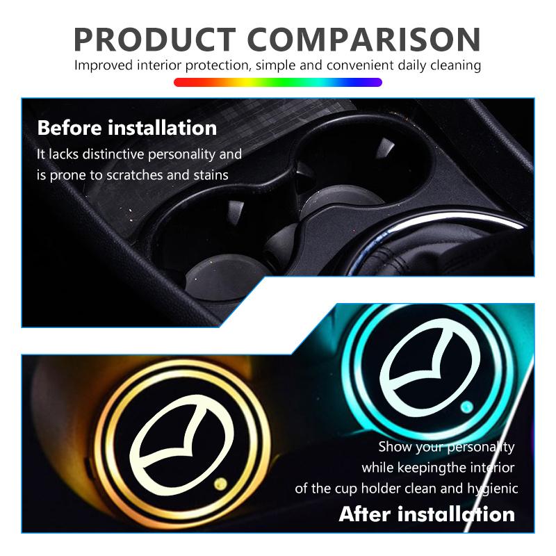 For Mazda Colorful Car Coaster LED Water Cup Pad Luminous Light Mat 3 6 CX5 2 CX3 CX9 MX5 RX8 Axela Demio Atenza MS