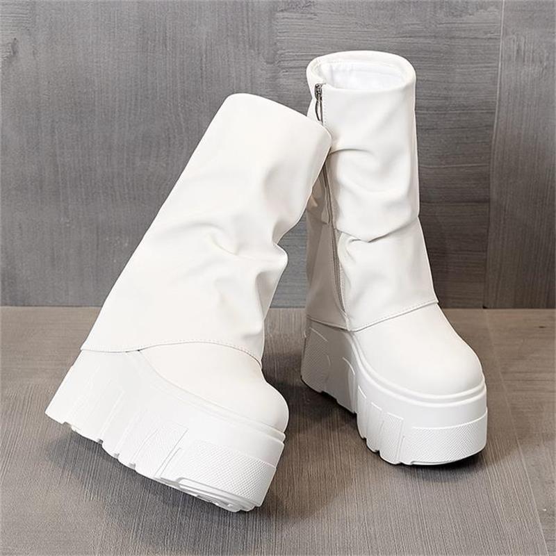 

Взуття, що збільшує зріст, Чоботи-штани, Жіночі водонепроникні черевики до середини і щиколотки на товстій підошві з м якої шкіри 37 білий