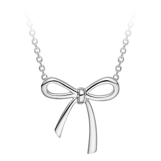 Pendant Necklace with Chain Necklace Long-Lasting Shine Bow Pendant Slim Polished Surface Necklace серебряный