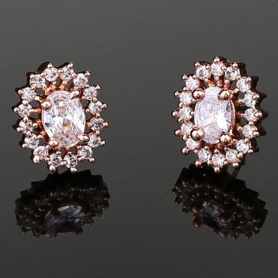 Beautiful Round Designer Stud Earrings Rose Gold Plated For Women