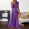 Lightweight Cotton Linen Dress For Women Summer Button Down Lapel Collar Casual Sleeveless Dresses
