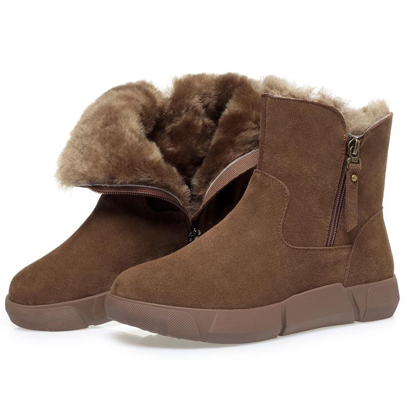 Genuine Leather Snow Boots Cold-proof Winter Boots Fur Piled Thickened Cotton Shoes Cowhide Thick-soled Non-slip Wool Integrated Short Boots Women
