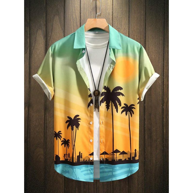 Hawaiian Print Short-sleeved Shirt Beach Party Trendy Men's Casual Shirt Summer Outdoor Everyday Men's Short-sleeved Shirt